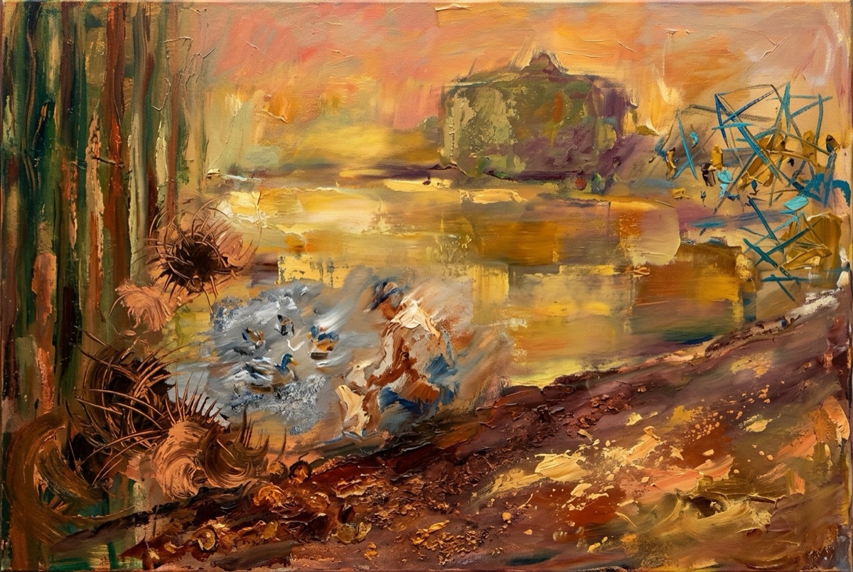 The same park pond painted in the abstract style