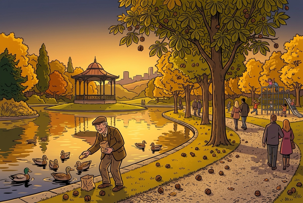 The same park pond painted in the comic style